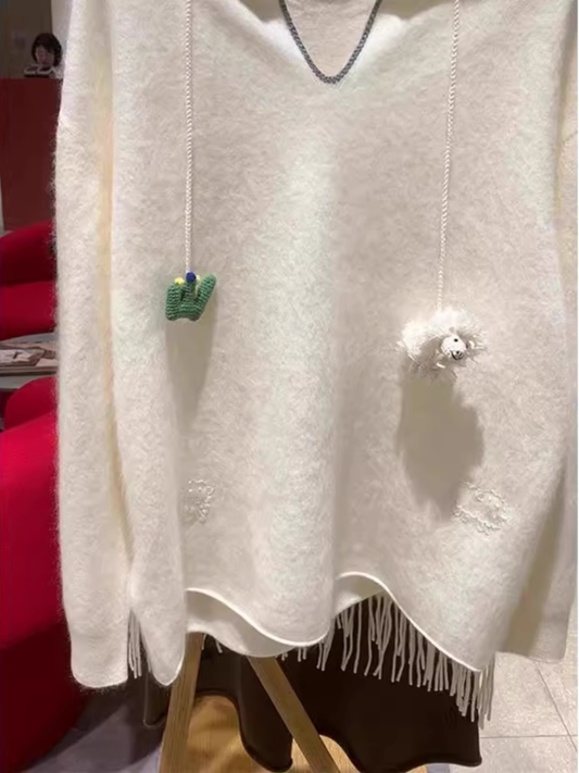 White Korean Retro Loose Sweater YM1854