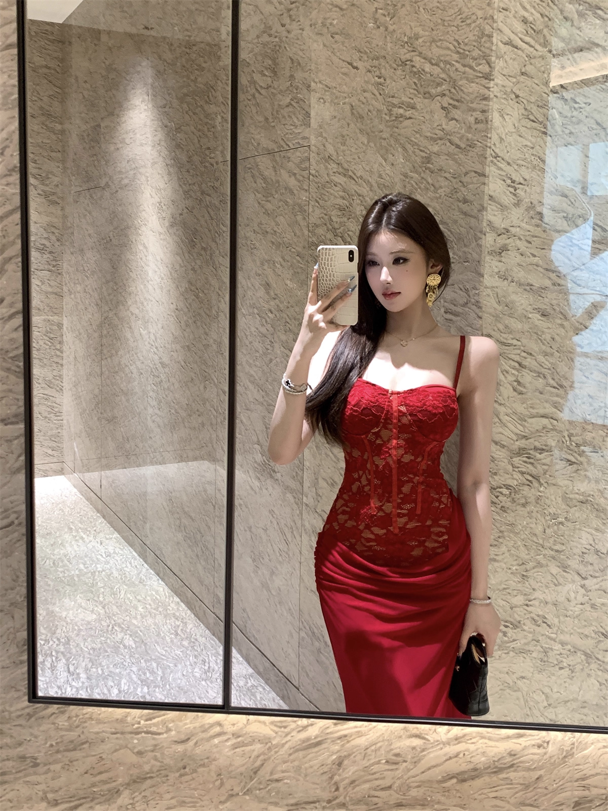 Sexy Red Lace Straps Party Dress Birthday Dress YM2171