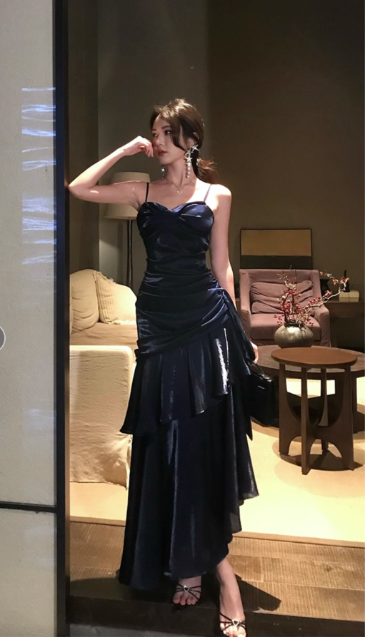Classy Spaghetti Straps Long Ruffles Party Dress Birthday Dress YM2173