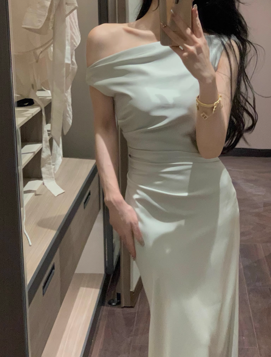 Simple Light Green Satin Mermaid Party Dress Birthday Outfits YM2060