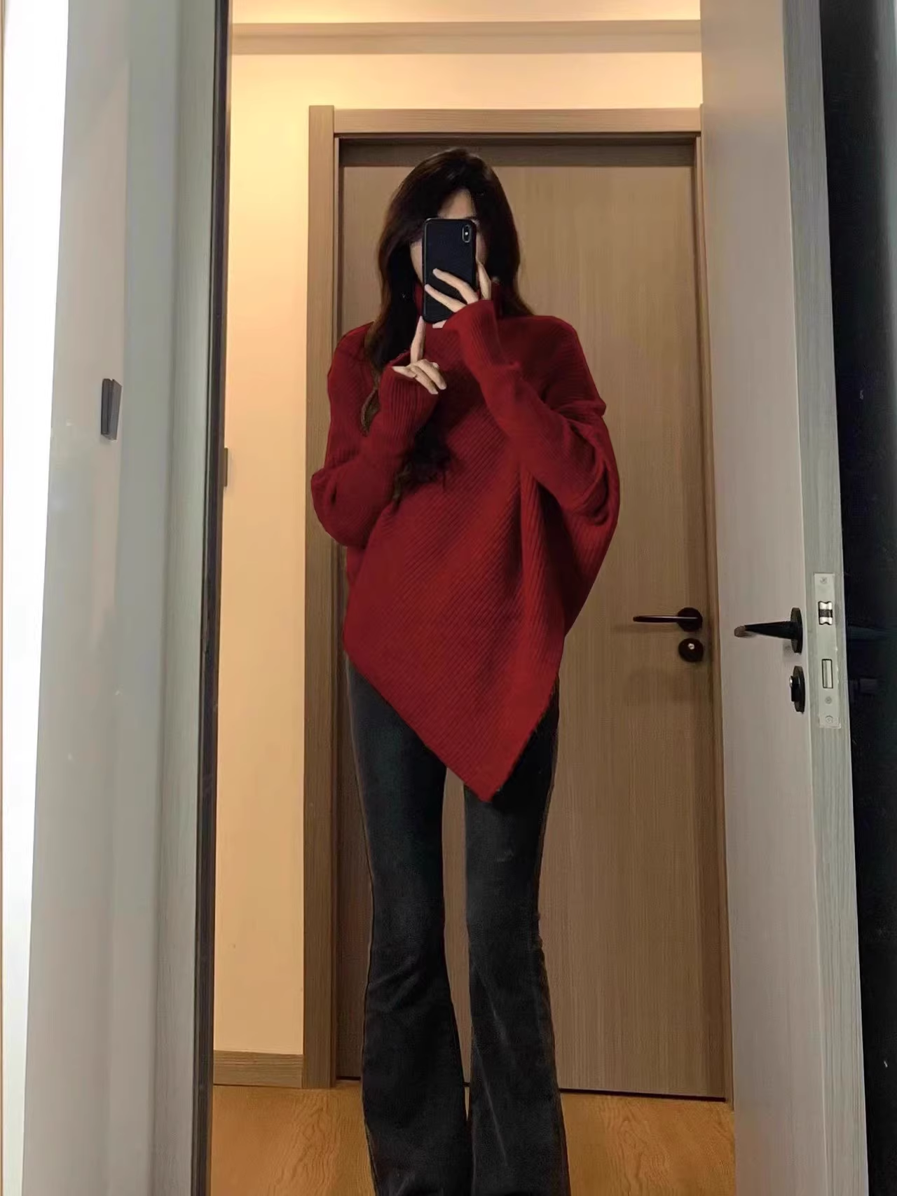 High-neck Irregular Sweater, Soft And Cozy Knit Sweater YM2399