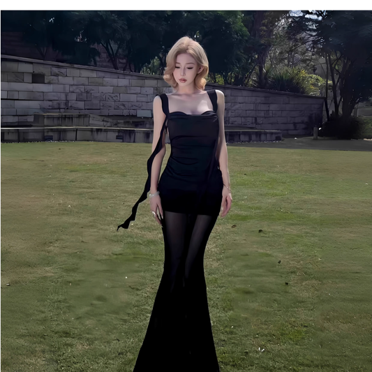 Elegant Black Mermaid Long Holiday Dress Vacation Dress YM2224