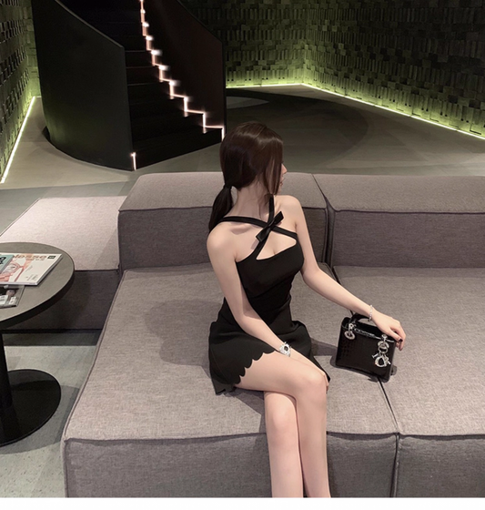 Sexy Mini Birthday Party Dress Off Shoulder Strap Short Black Women Dress YM2177