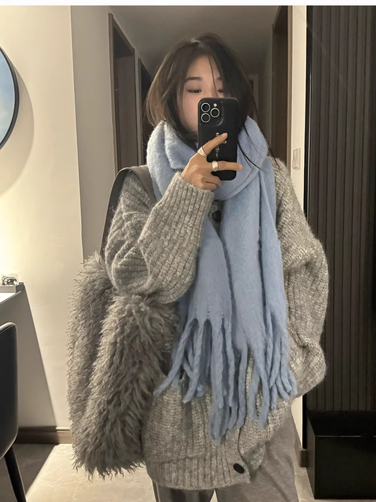 Gray Soft Turtleneck Cardigan Sweater Coat Loose Mid-length Knitwear YM2404