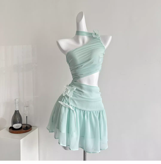 Sexy Green One Shoulder A Line Vacation Dress Mini Party Gown  YM2086