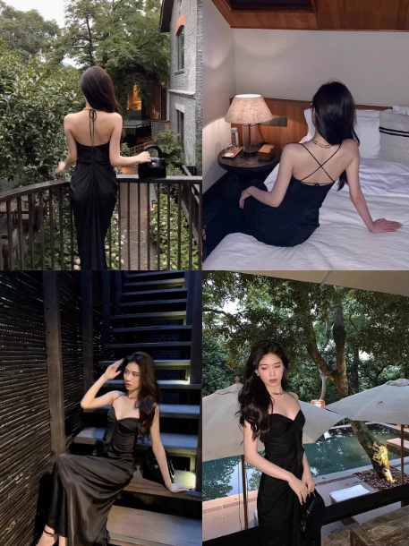 Sexy halter black satin long party dress sheath prom dress YM1968
