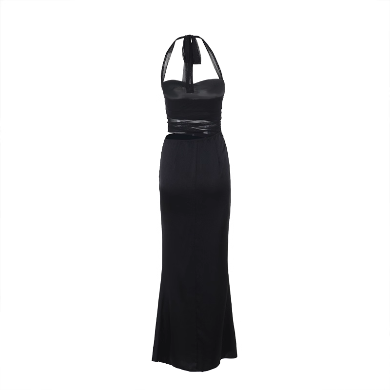 Black Halter Holiday Dress Sexy Sheath Long Vacation Dress YM2271