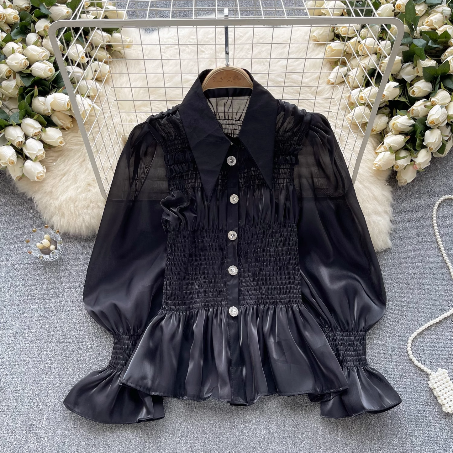 Women's ruffled puff sleeve blouses YM567