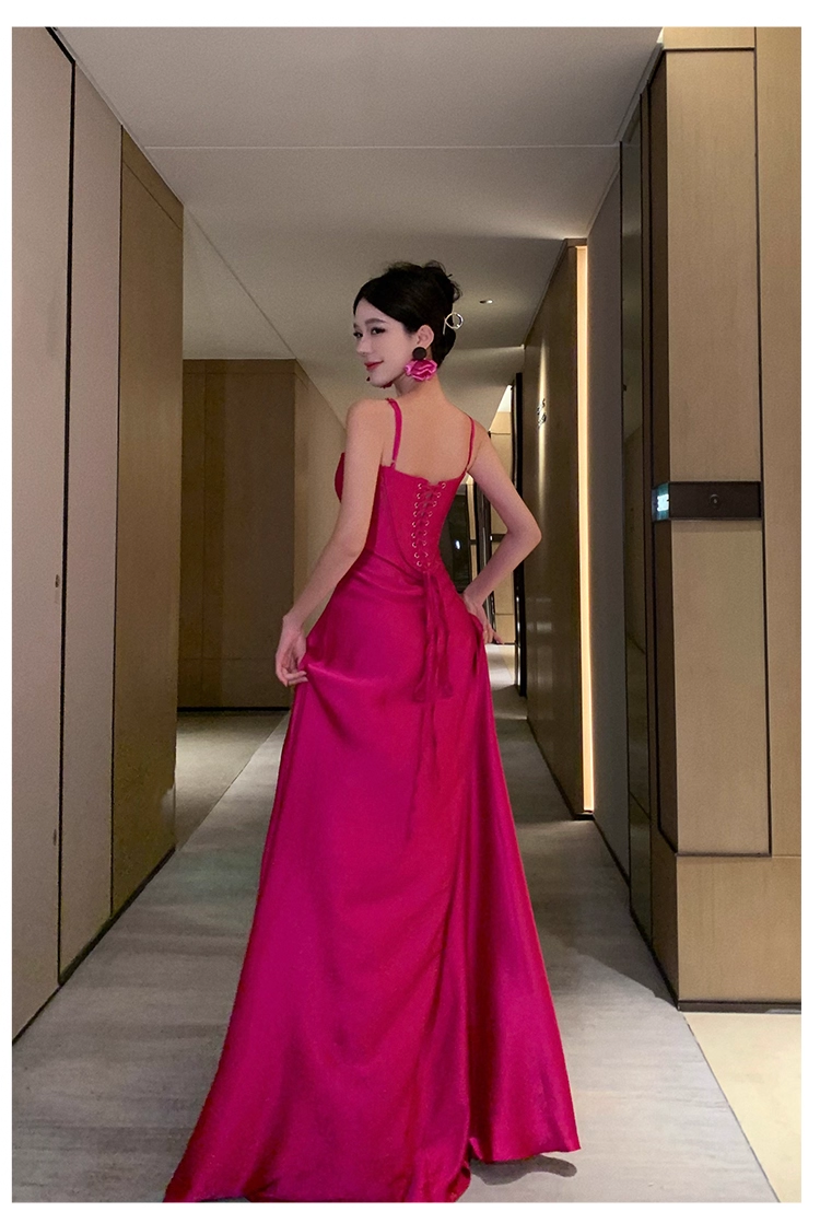 Charming Hot Pink Straps Long Party Dress Birthday Evening Dress YM2175
