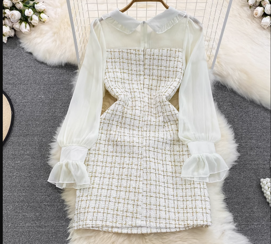 Stitching tweed waist A-line dress for women,vocation dress YM233, YM233