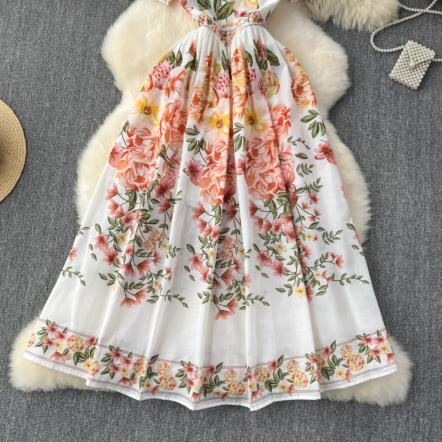 Summer new style French retro palace style printed elegant dress YM1105