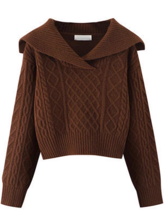 women's large lapel knitted sweater YM374