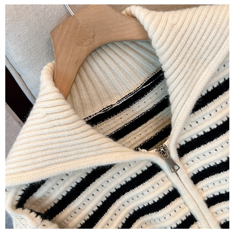 Lazy Style Striped Knitted Cardigan Women's Early Autumn Fashionable Loose Sweater YM2301
