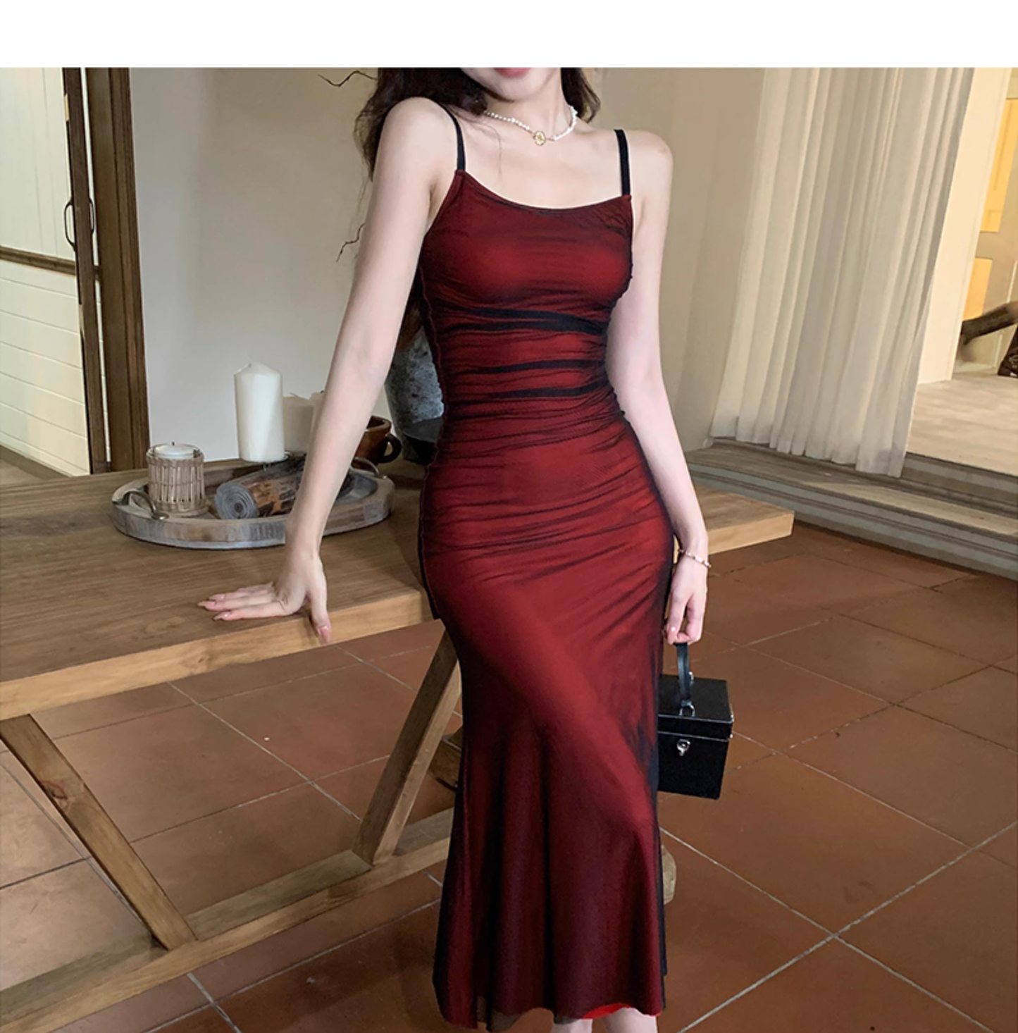 Vintage Sexy Red Sheath Prom Dress,Spaghetti Straps Birthday Party Dress YM2021