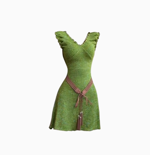 Vintage V-Neck Sleeveless Short Dress Green Vacation Dress YM2162