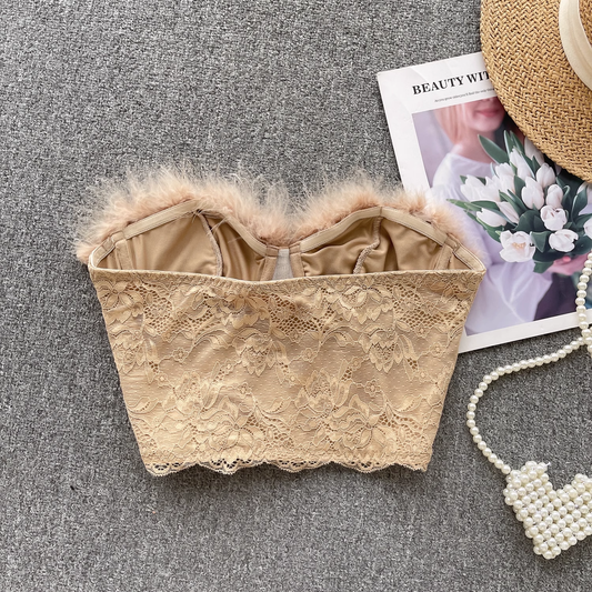 Autumn Feather Lace Mesh Design Top YM633