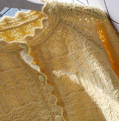 Yellow Hollow Short Sweater Jacket Spring New Japanese Sweet Knitted Cardigan YM2369