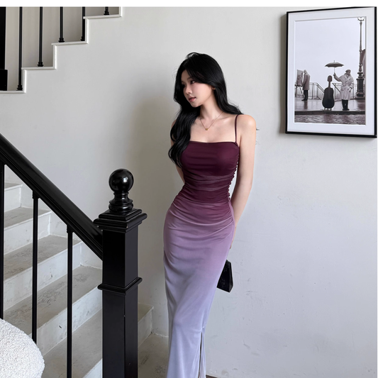 Pretty Ombre Purple Spaghetti Straps Sheath Long Party Dress Holiday Dress YM2242