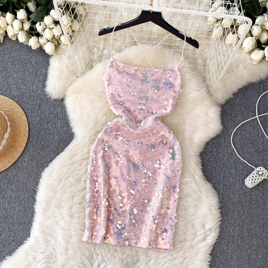 women's summer sequined glitter suspender dress YM328