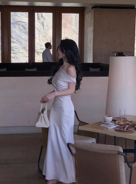 Simple White Satin Mermaid Party Dress Birthday Outfits YM2059