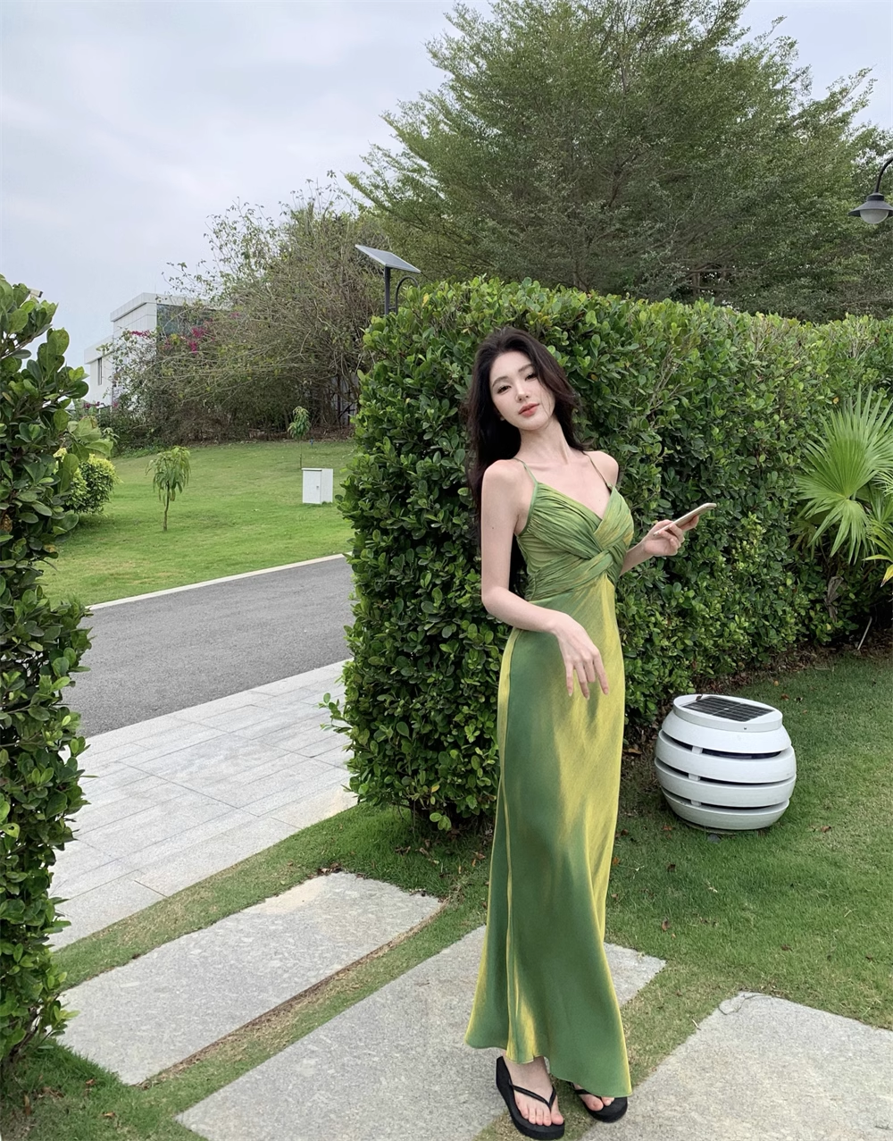 women's summer green suspender dress YM1235