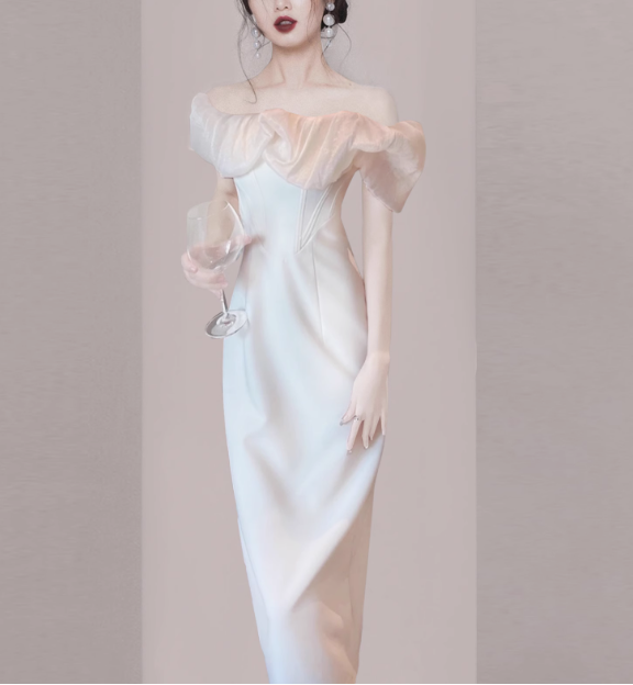Apricot one shoulder sexy dress evening gown YM1956
