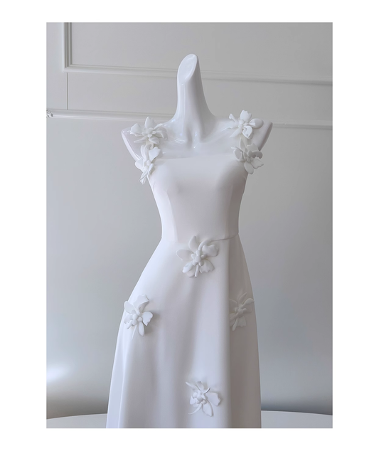 White Suspender Flower Dress Retro Summer Vacation Dress YM2117