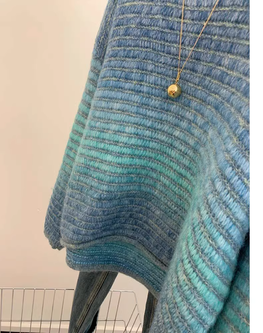 Gradient Blue Soft And Loose Pullover Sweater YM1847
