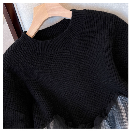 Autumn Black Splicing Knitted Sweater YM2298