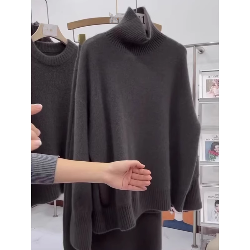 Gray Knitted Simple Soft Turtleneck Sweater YM1837