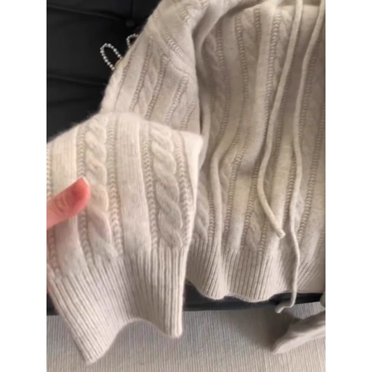 Women's Drawstring Hooded Cable Sweater YM1841