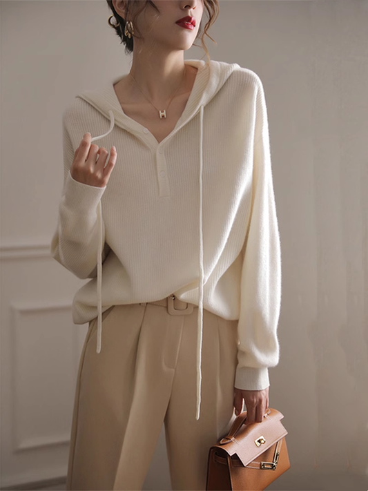 Hooded Knitwear Women Autumn New White Thin Sweater YM355