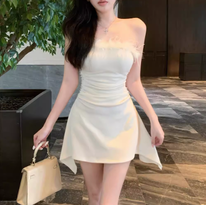 Sexy Strapless White Sheath Short Birthday Dress Holiday Dress YM2333