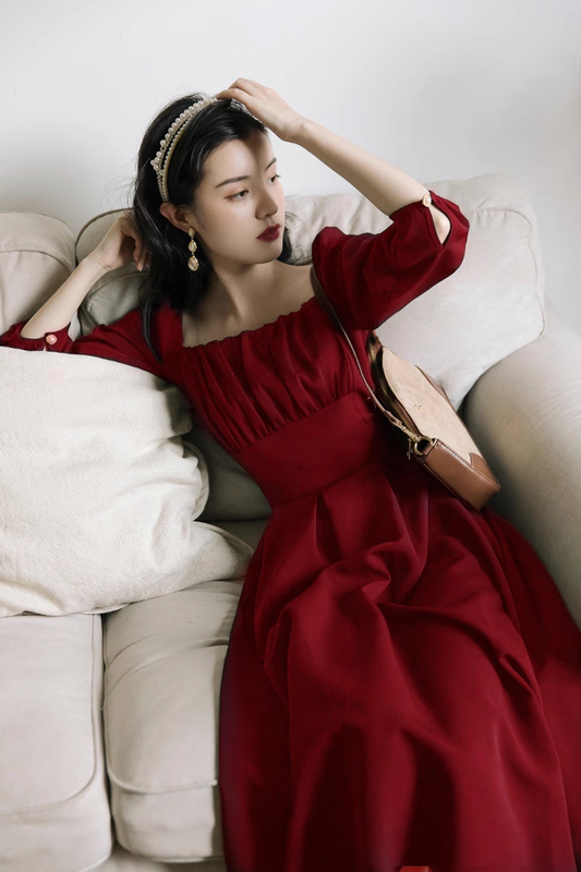 Retro red three quarter sleeve dress YM1547