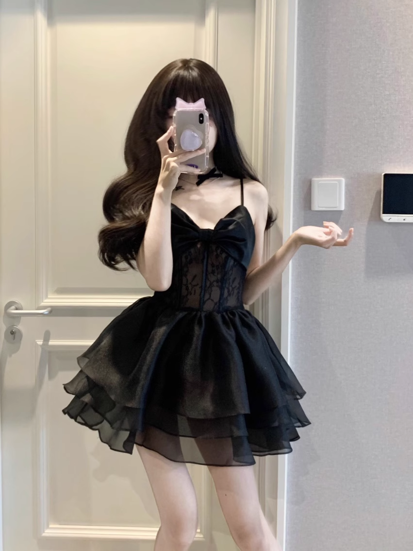 A-line black tulle dress YM785