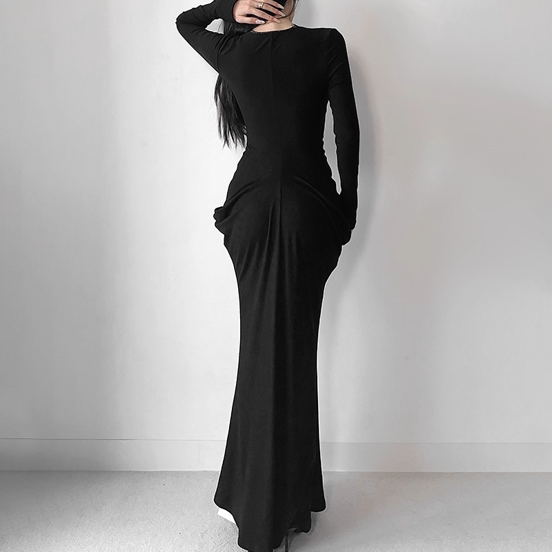 Sexy V Neck Long Sleeves Black Mermaid Long Party Dress Holiday Dress YM2253