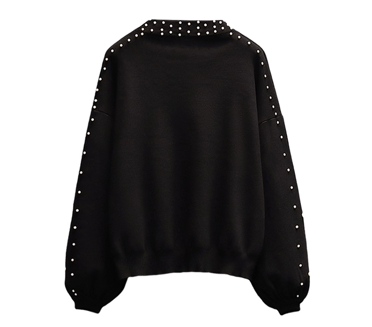 Black Heavily Hand-Beaded Sweater, Slimming And Age-reducing Sweater YM2290