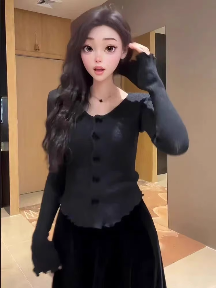 New Style Early Spring Top With Bow Short Hot Girl Chic Knitted Sweater YM1807