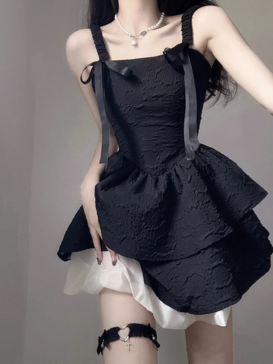 Beautiful Black Bow A Line Vacation Dress Birthday Outfits YM2122