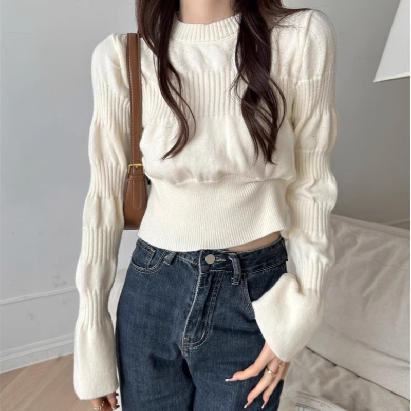 Women's fall knitted bottoming shirt with puff sleeves sweater YM495
