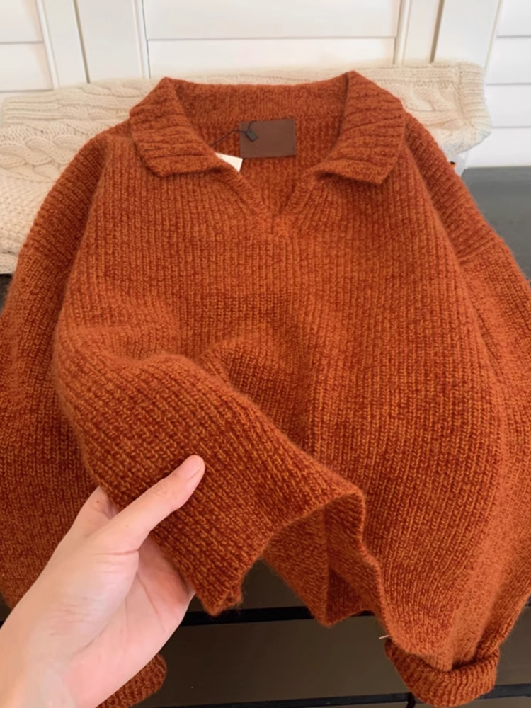 Orange Polo Neck Pullover Sweater YM1865