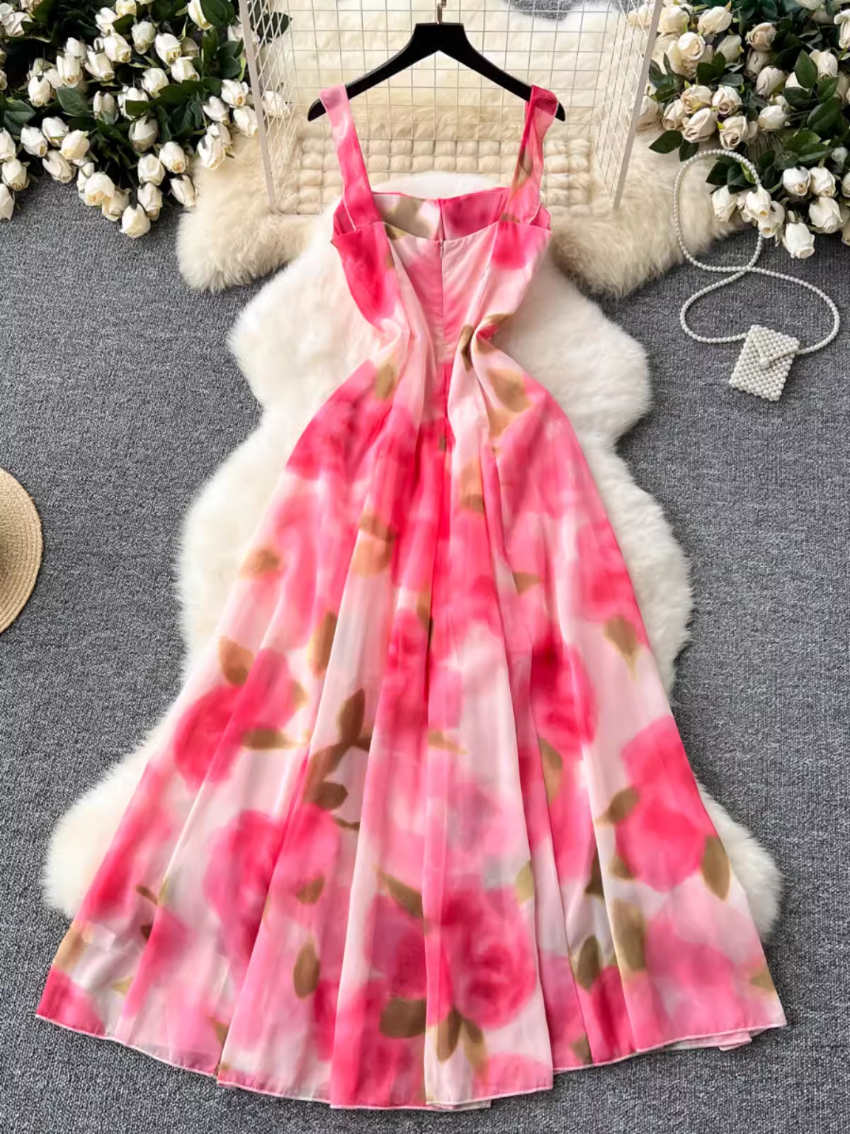 Women's seaside holiday dress with rose print YM1470