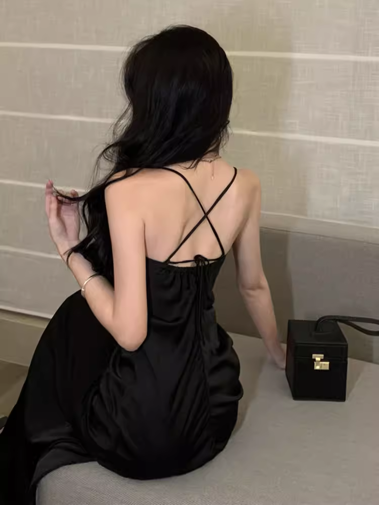 Sexy Black Sleeveless Dress YM1490