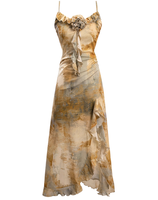 Retro Suspender Vacation Dress Retro Irregular Slit Long Holiday Dress YM2311