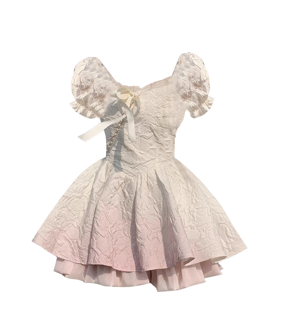 Gradient Square Neck Puff Sleeve Dress Princess Tutu Short Birthday Dress YM2323