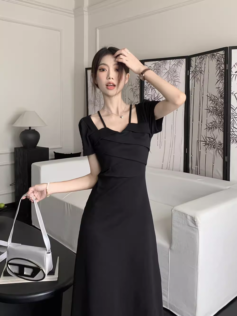 Black Short Sleeves Dress YM1529