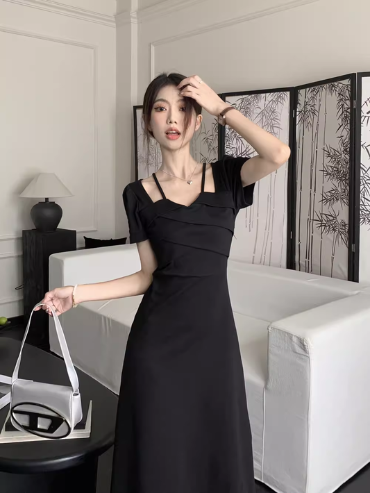 Black Short Sleeves Dress YM1529