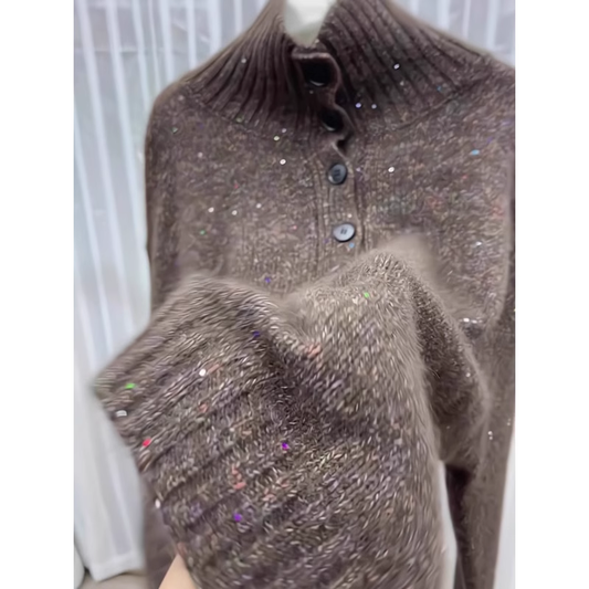Brown Sequined Thickened Sweater For Women YM1855