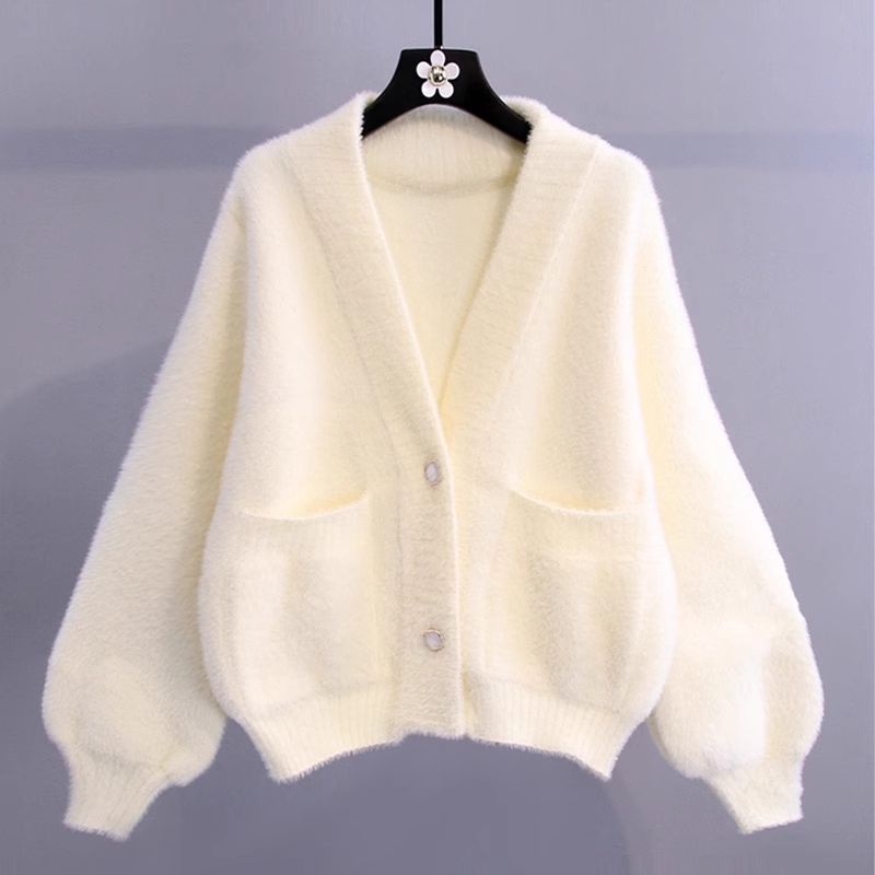 Women's sweater jacket spring and autumn loose and lazy style imitation mink velvet design YM505