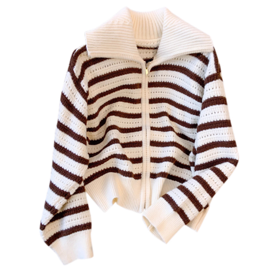 Lazy Style Striped Knitted Cardigan Women's Early Autumn Fashionable Loose Sweater YM2301